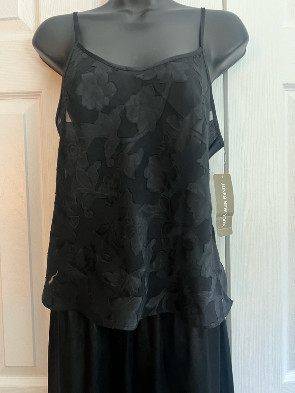 Jones New York Black Jacquard Camisole with Wide-Leg Pajama Pants